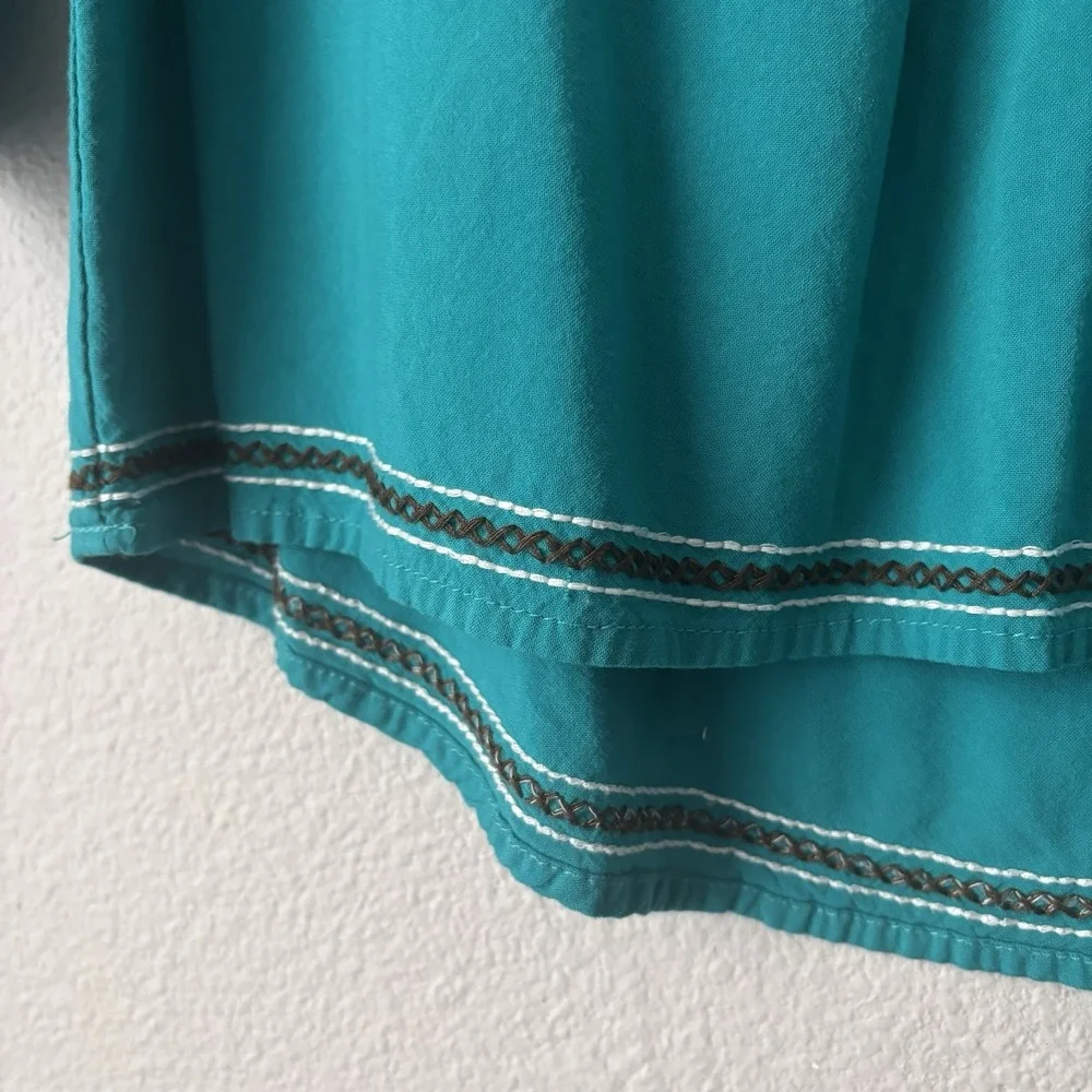 Ariat Women's Turquoise Pleated V Neck 3/4 Length Top Size Small‎ Rodeo Western